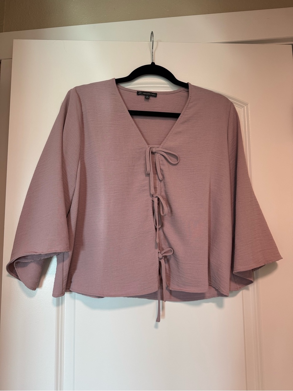 Adrianna Papell Mauve Tie-Front Flutter Sleeve Blouse